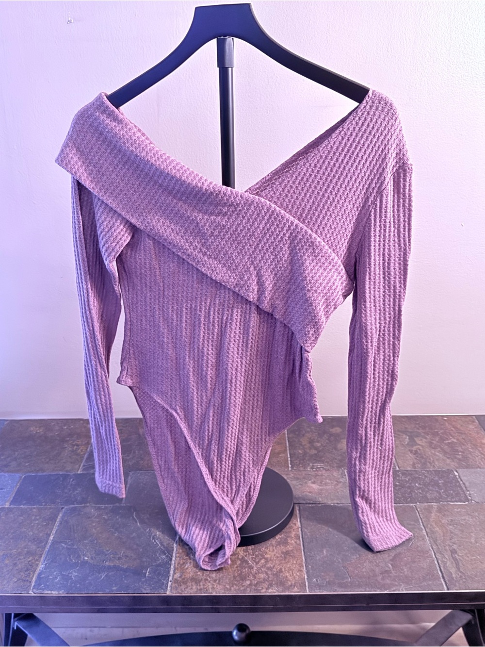 SHEIN Lavender Off-Shoulder Ribbed Bodysuit